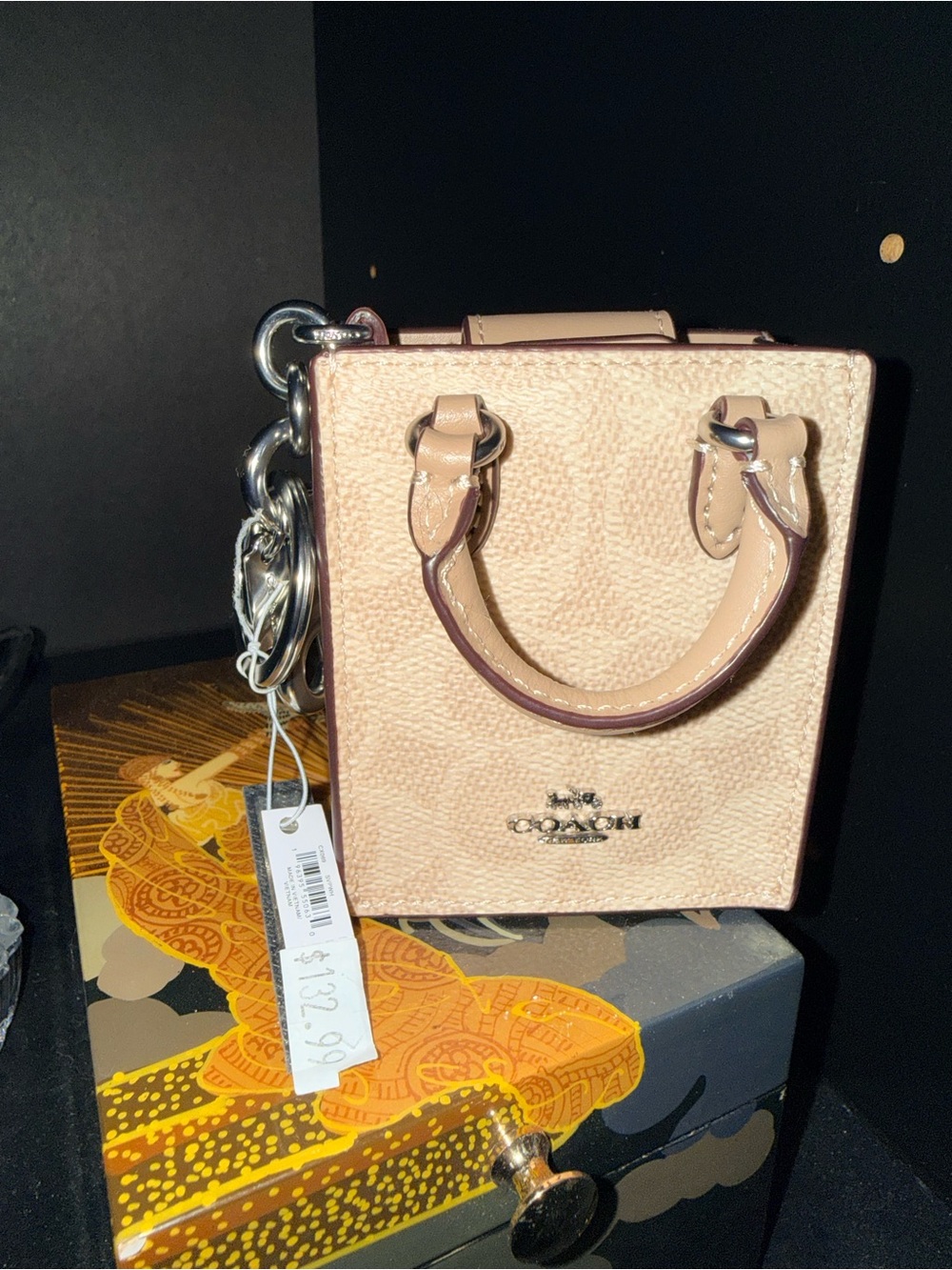 NWT Coach North South Mini Tote Bag Charm with Top Handles in Signature Canvas - Picture 2 of 16